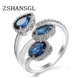 925 Sterling Silver and Clear Blue Sparkling CZ Ring Size Open Adjustable OS